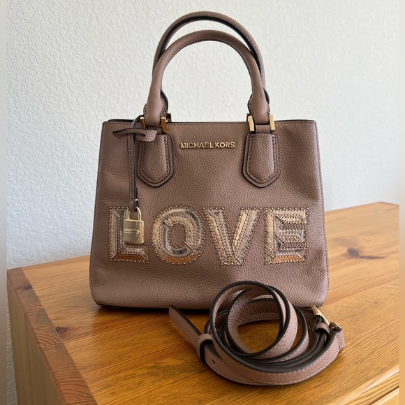 Michael Kors Adele Medium Leather LOVE Satchel - Picture 1 of 16